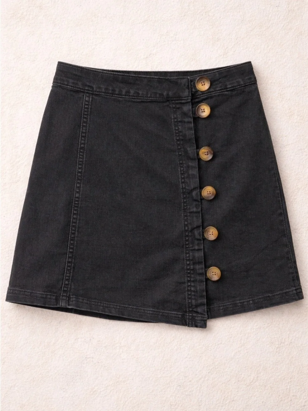 Free People Charcoal Asymmetrical Button Mini Skirt Size 4 Boho Chic